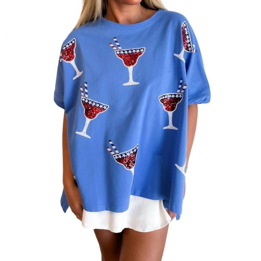 Peach Love California Blue Ted sequin Cocktail Print Short Sleeve Tee